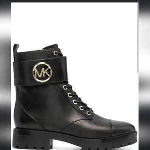 Michael KorsTatum leather combat boots womams size 9m black and gold